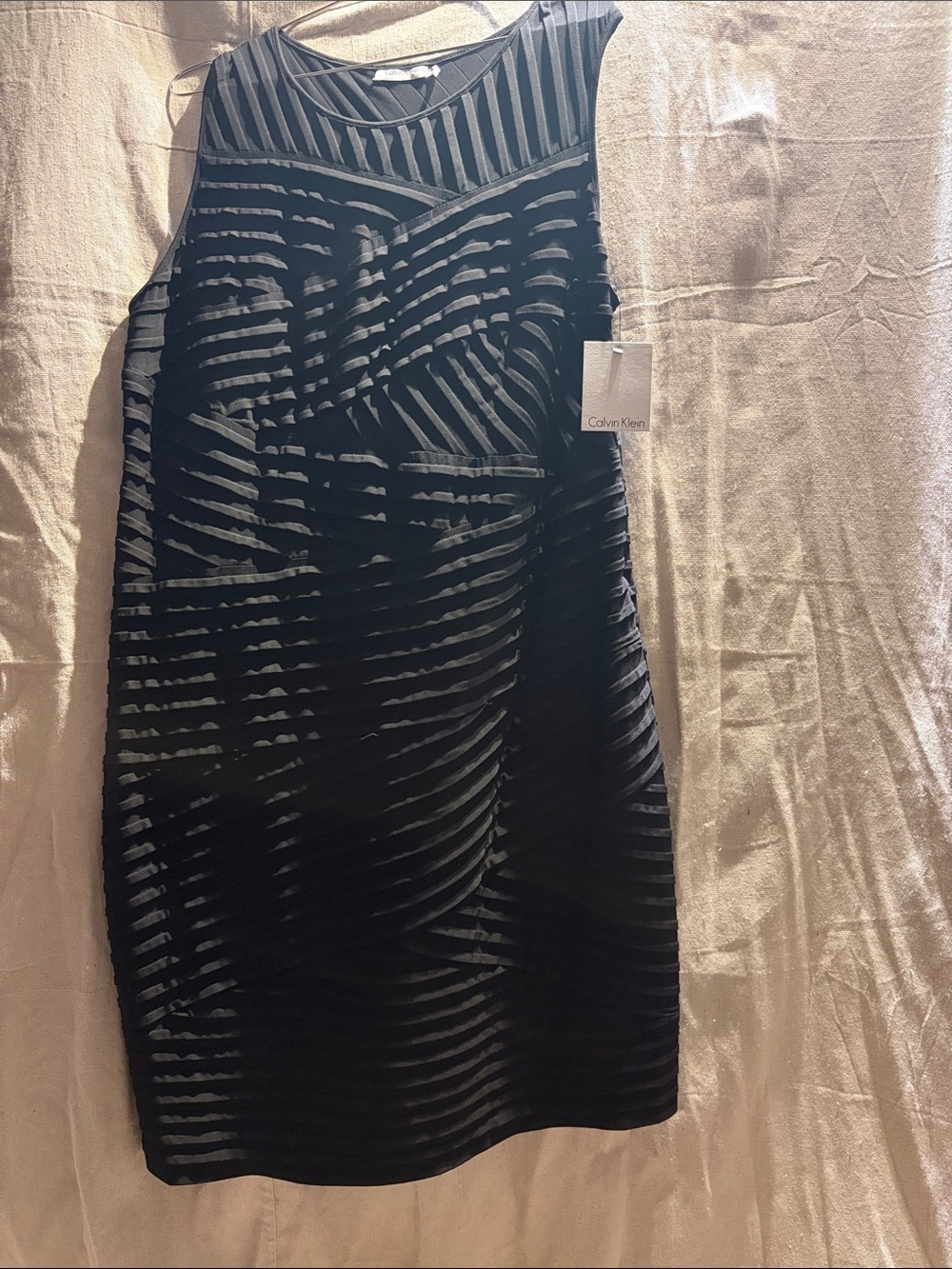 Calvin Klein Black Striped Sheer-Overlay Pencil Skirt